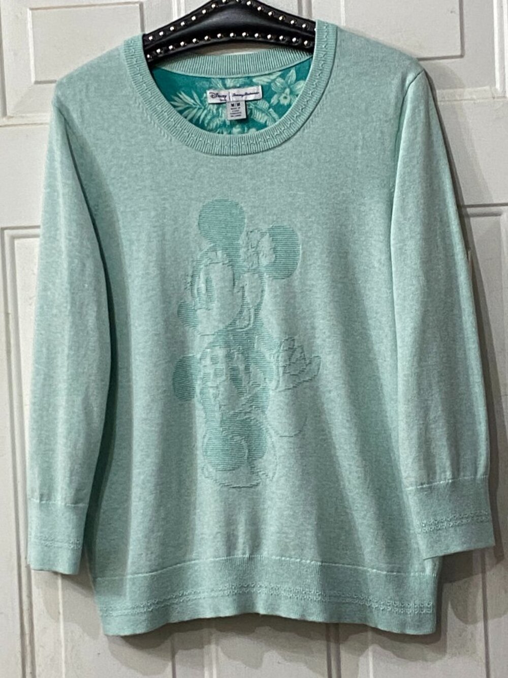 Tommy Bahama Disney Minnie Mouse Sz M Womens Sweater Pullover Mint 3/4 Sleeve